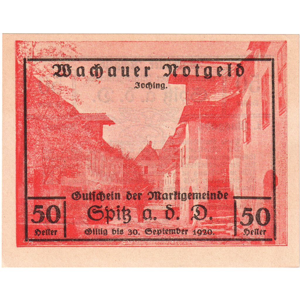 Austria, Wachauer Notgeld - Spitz - Kirche N.Ö. Gemeinde, 50 Heller