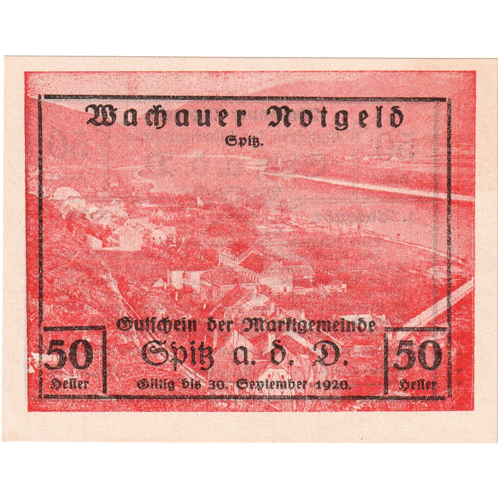 Austria, Wachauer Notgeld - Spitz - Kirche N.Ö. Gemeinde, 50 Heller