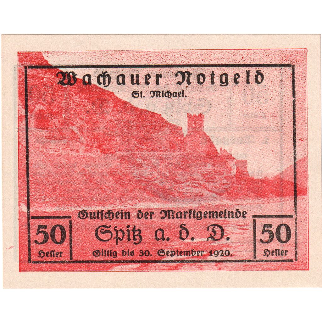 Austria, Wachauer Notgeld - Spitz - Kirche N.Ö. Gemeinde, 50 Heller