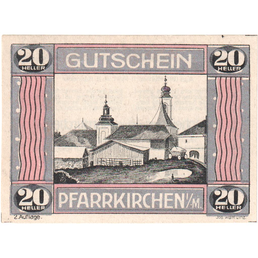 Austria, Pfarrkirchen im Mühlkreis O.Ö. Gemeinde, 20 Heller, UNC(63)