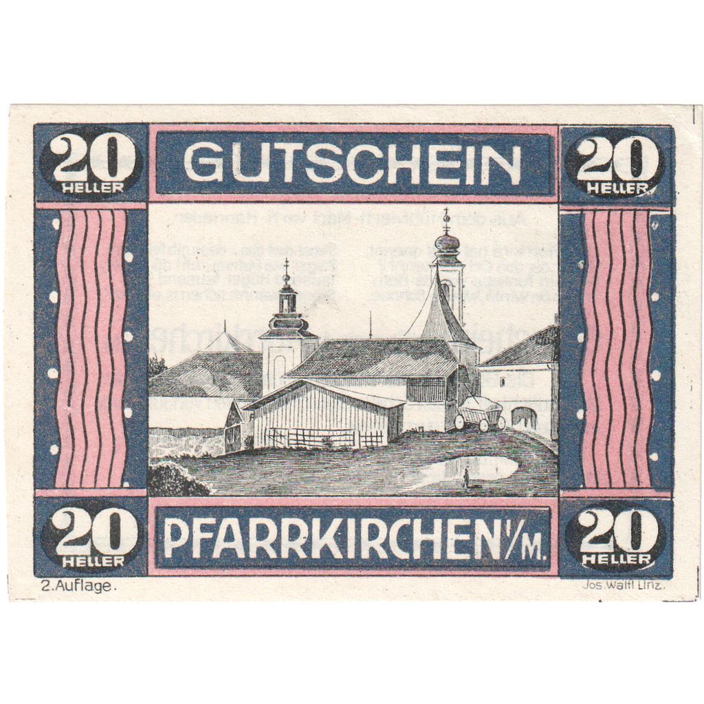 Austria, Pfarrkirchen im Mühlkreis O.Ö. Gemeinde, 20 Heller, UNC(63)