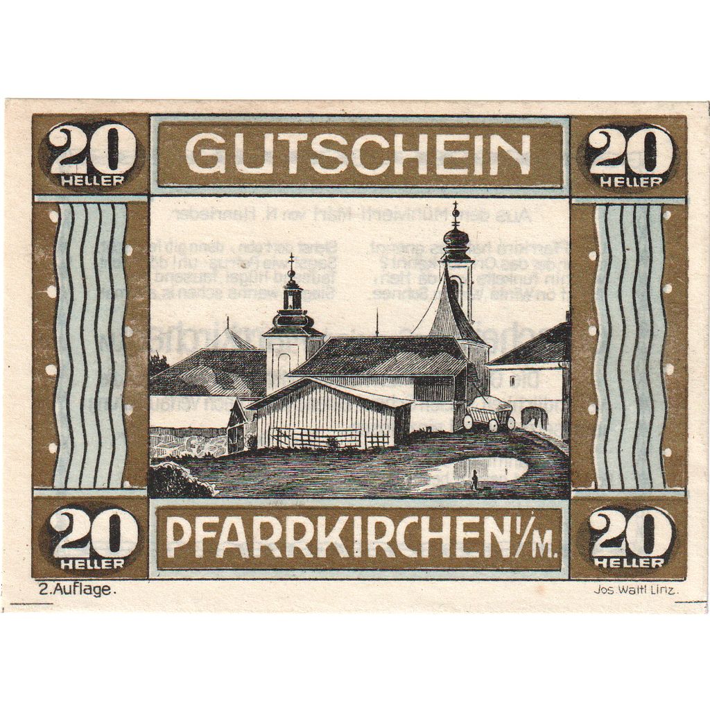 Austria, Pfarrkirchen im Mühlkreis O.Ö. Gemeinde, 20 Heller, SC