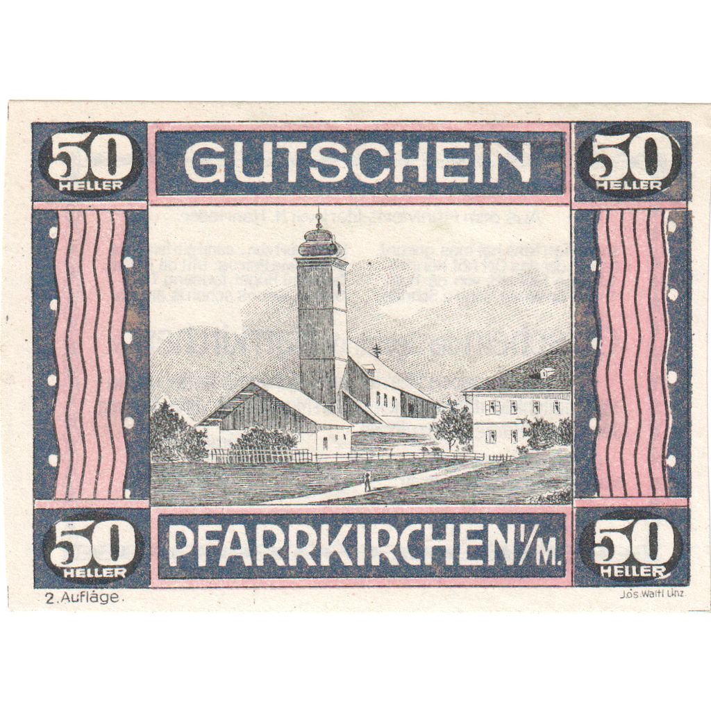 Austria, Pfarrkirchen im Mühlkreis O.Ö. Gemeinde, 50 Heller, SC