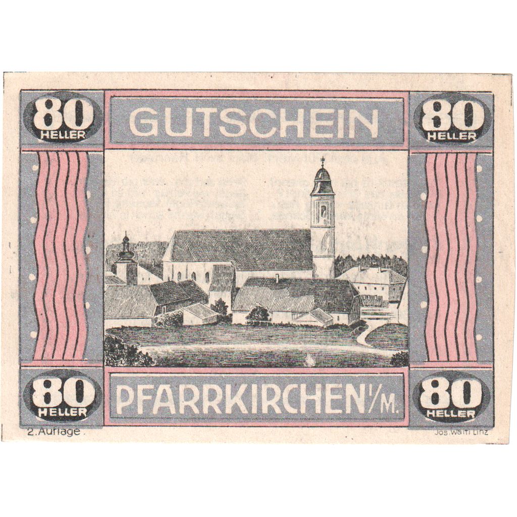 Austria, Pfarrkirchen im Mühlkreis O.Ö. Gemeinde, 80 Heller, SC