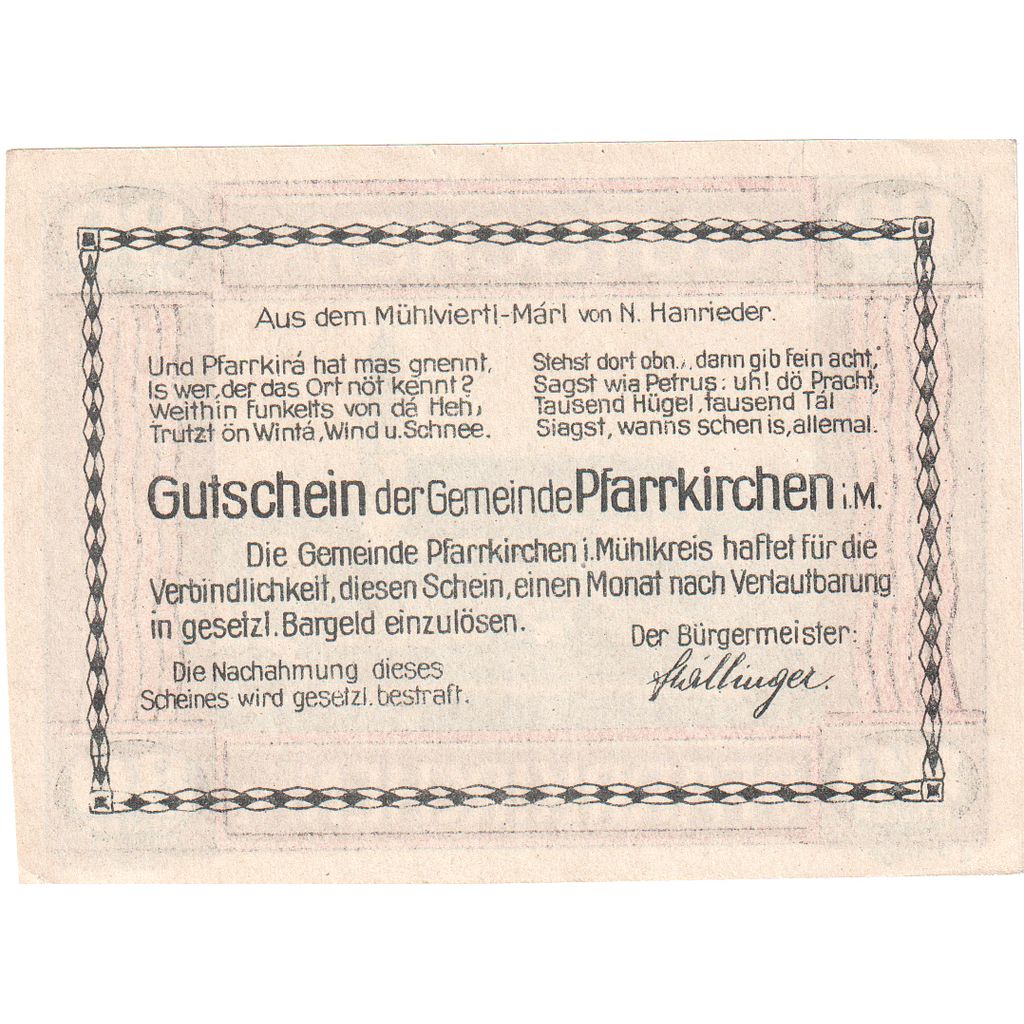 Austria, Pfarrkirchen im Mühlkreis O.Ö. Gemeinde, 80 Heller, SC
