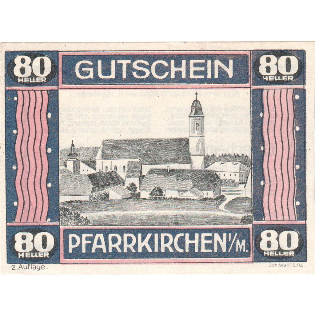 Oostenrijk, Pfarrkirchen im Mühlkreis O.Ö. Gemeinde, 80 Heller, SPL