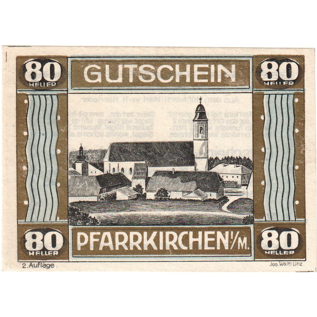 Austria, Pfarrkirchen im Mühlkreis O.Ö. Gemeinde, 80 Heller, SC