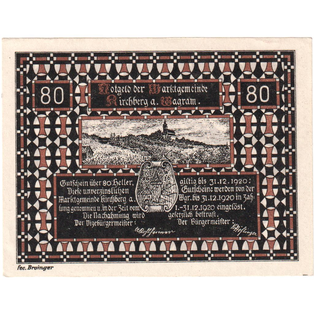 Austria, Kirchberg am Wagram N.Ö. Marktgemeinde, 80 Heller, 1920-12-31, UNC(63)