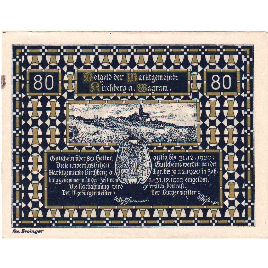 Austria, Kirchberg am Wagram N.Ö. Marktgemeinde, 80 Heller, 1920-12-31, UNC(63)
