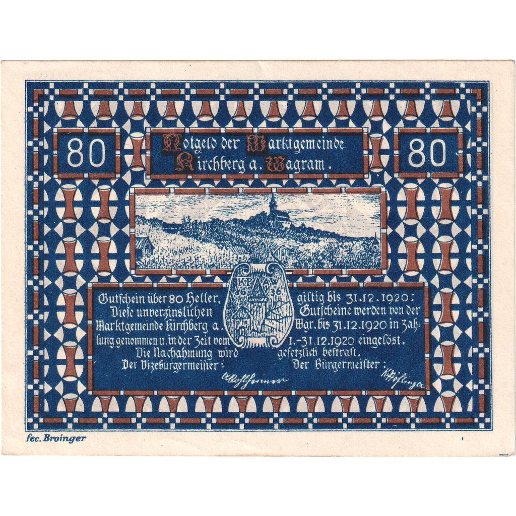 Austria, Kirchberg am Wagram N.Ö. Marktgemeinde, 80 Heller, 1920-12-31, UNC(63)