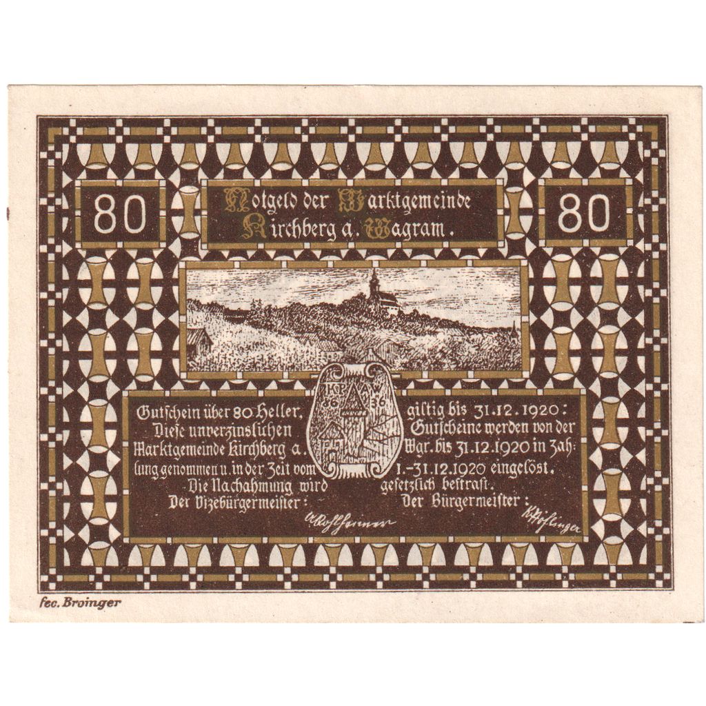 Austria, Kirchberg am Wagram N.Ö. Marktgemeinde, 80 Heller, 1920-12-31, SC