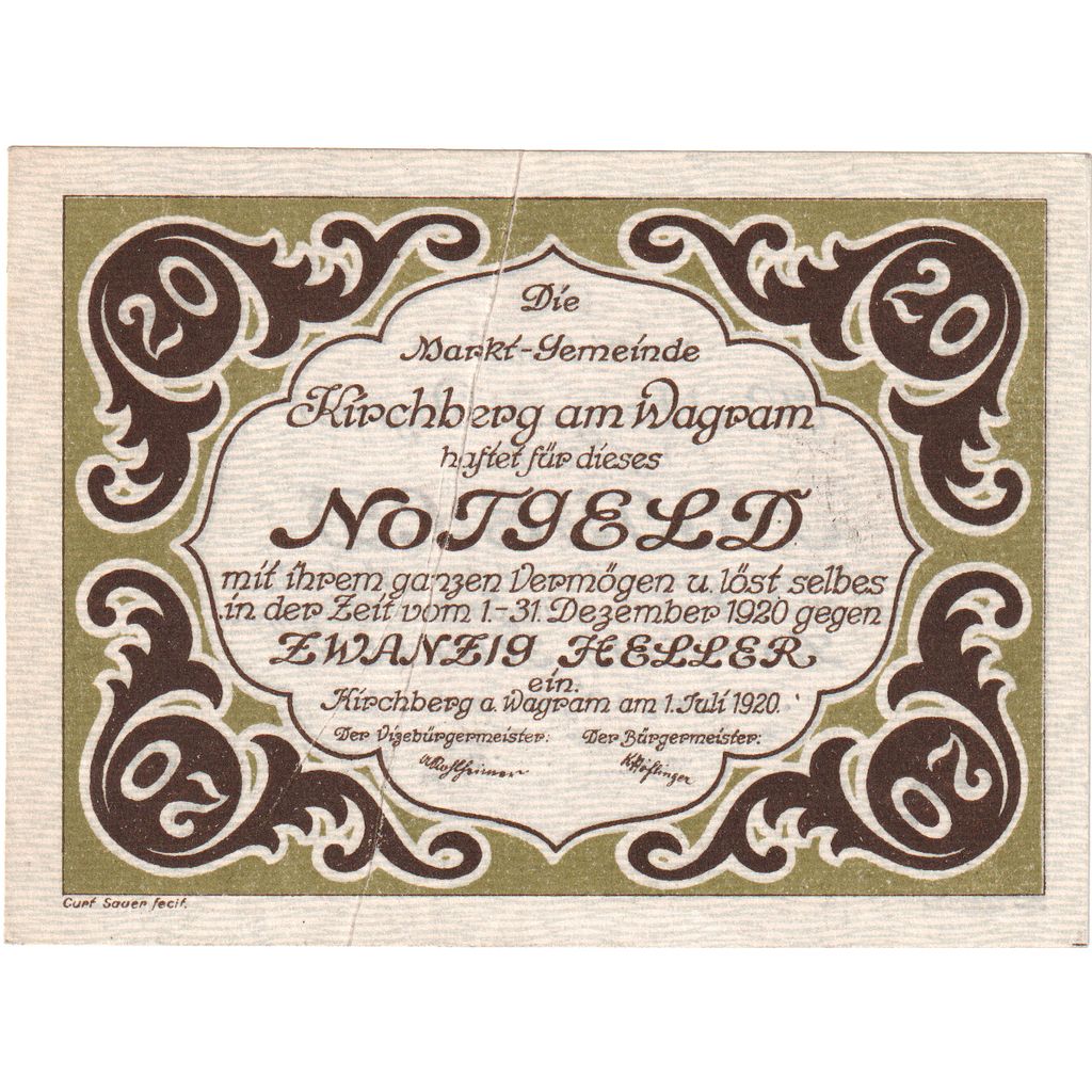 Austria, Kirchberg am Wagram N.Ö. Marktgemeinde, 20 Heller, 1920-12-31, UNC(63)