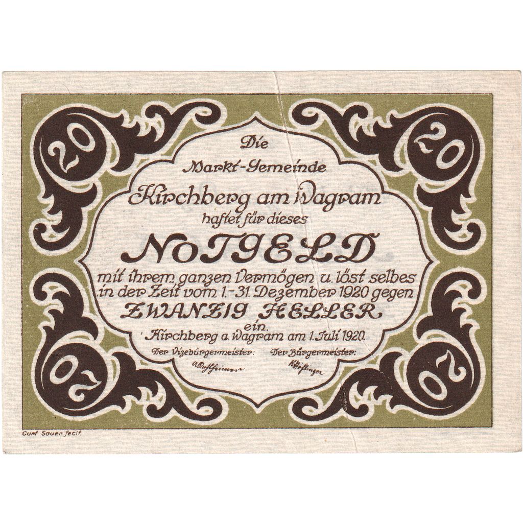 Austria, Kirchberg am Wagram N.Ö. Marktgemeinde, 20 Heller, 1920-12-31, UNC(63)