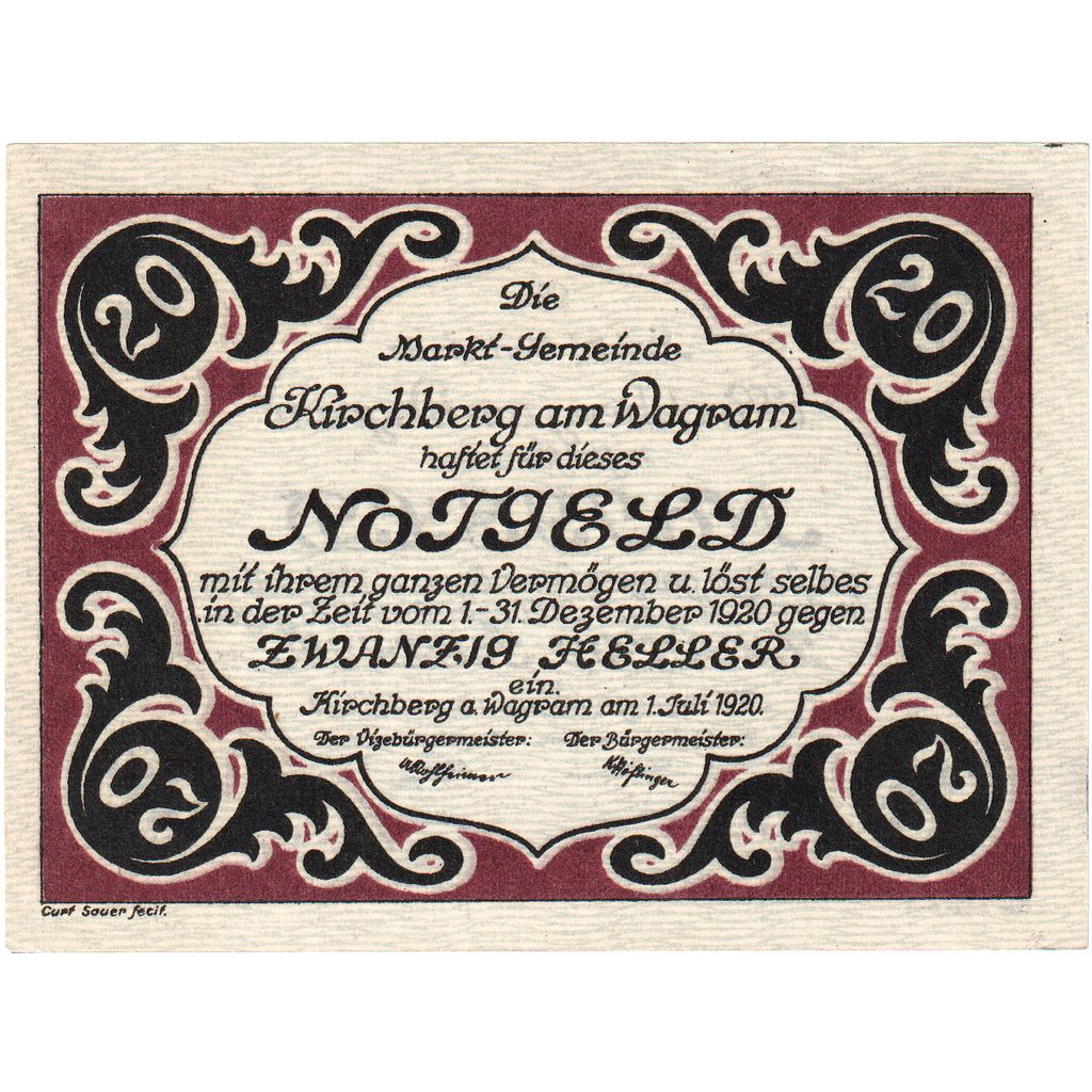 Austria, Kirchberg am Wagram N.Ö. Marktgemeinde, 20 Heller, 1920-12-31, UNC(63)