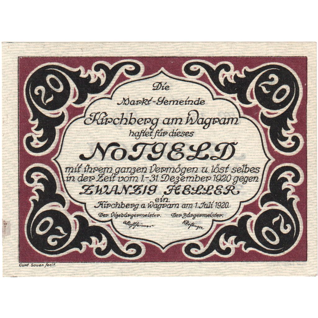 Austria, Kirchberg am Wagram N.Ö. Marktgemeinde, 20 Heller, 1920-12-31, UNC(63)