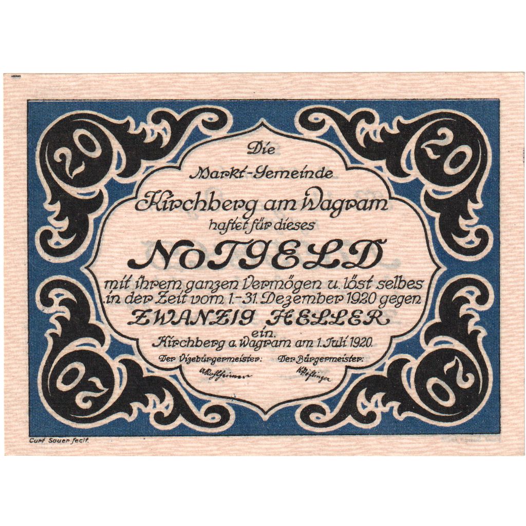 Austria, Kirchberg am Wagram N.Ö. Marktgemeinde, 20 Heller, 1920-12-31, UNC(63)