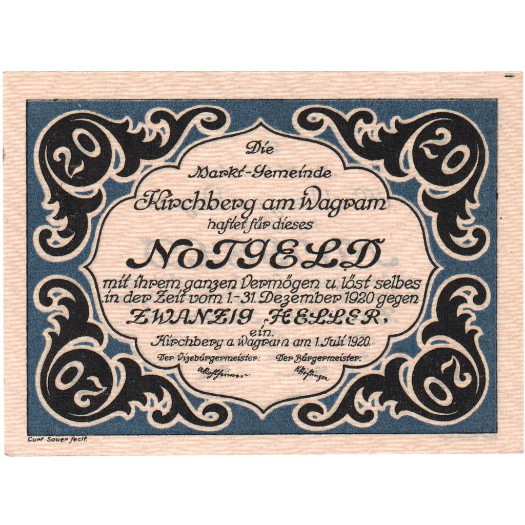 Austria, Kirchberg am Wagram N.Ö. Marktgemeinde, 20 Heller, 1920-12-31, UNC(63)