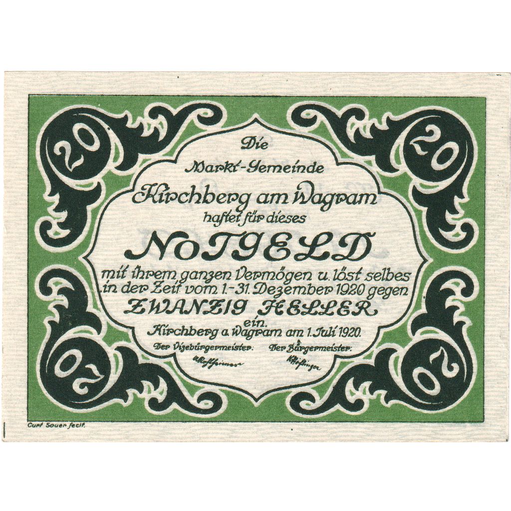 Austria, Kirchberg am Wagram N.Ö. Marktgemeinde, 20 Heller, 1920-12-31, UNC(63)