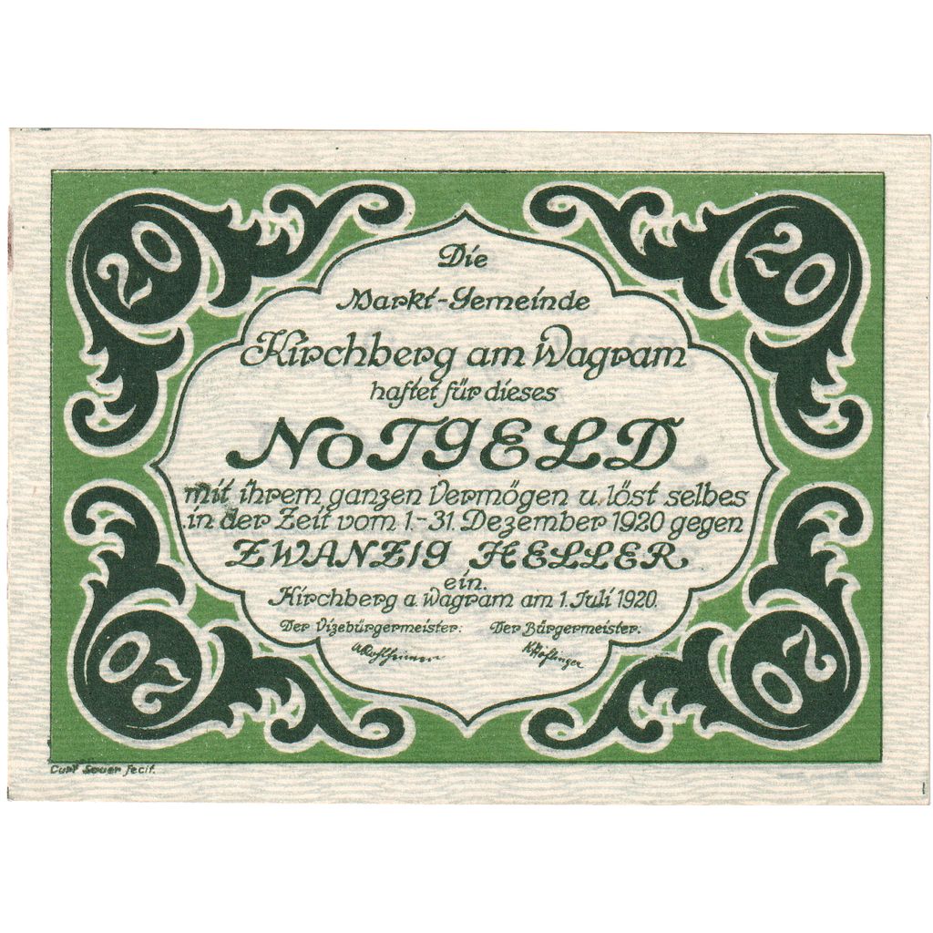 Austria, Kirchberg am Wagram N.Ö. Marktgemeinde, 20 Heller, 1920-12-31, UNC(63)