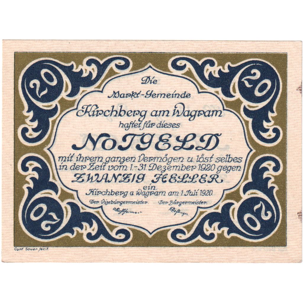 Austria, Kirchberg am Wagram N.Ö. Marktgemeinde, 20 Heller, 1920-12-31, UNC(63)