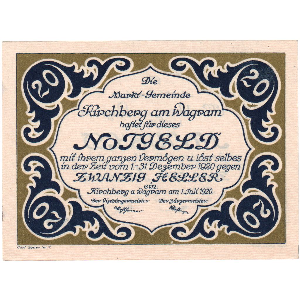 Austria, Kirchberg am Wagram N.Ö. Marktgemeinde, 20 Heller, 1920-12-31, UNC(63)