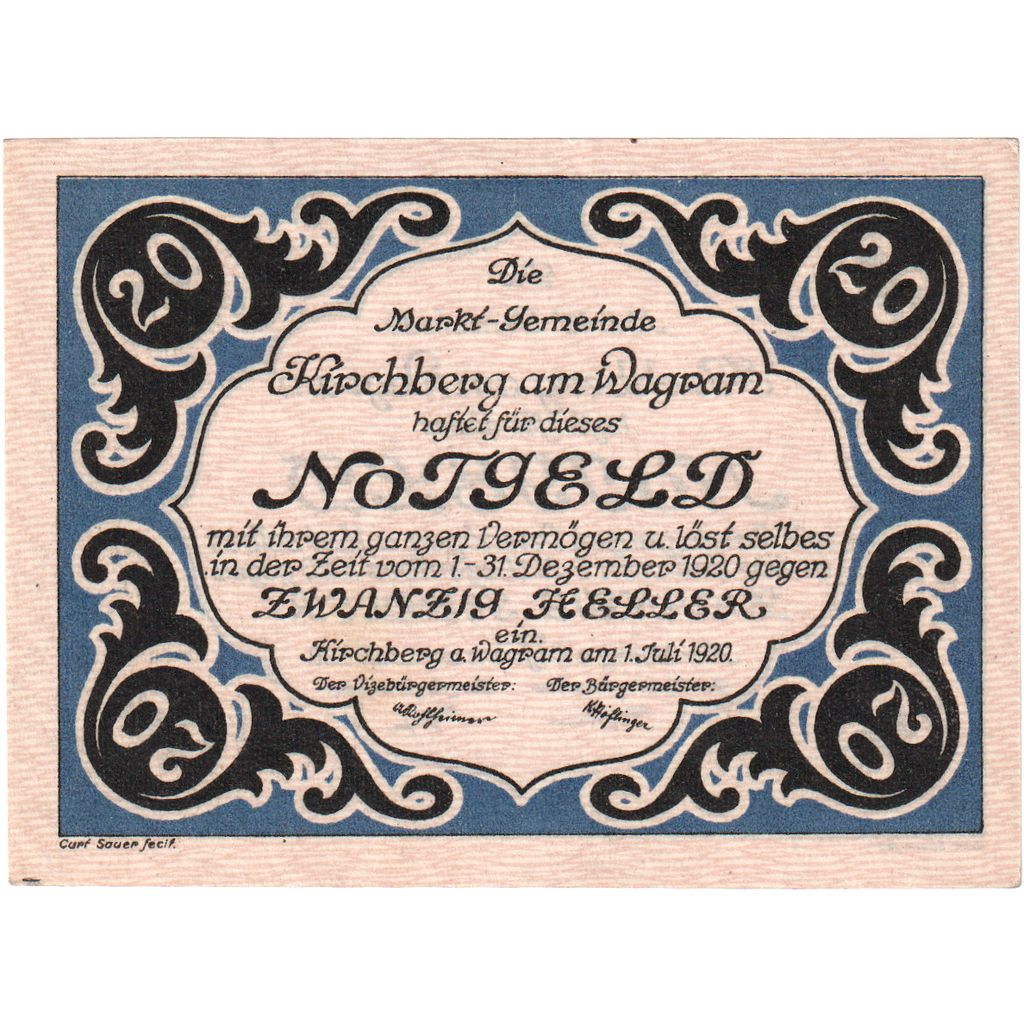 Austria, Kirchberg am Wagram N.Ö. Marktgemeinde, 20 Heller, 1920-12-31, UNC(63)