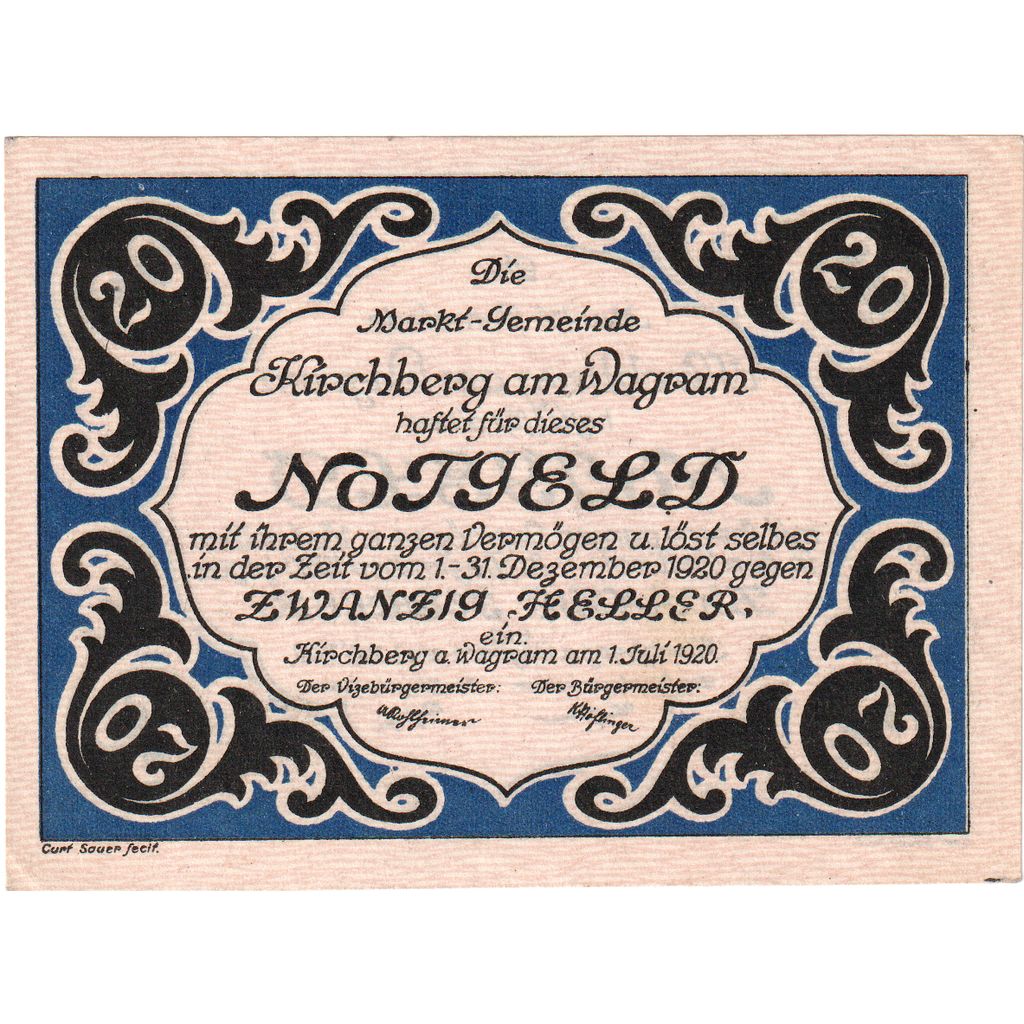 Austria, Kirchberg am Wagram N.Ö. Marktgemeinde, 20 Heller, 1920-12-31, UNC(63)