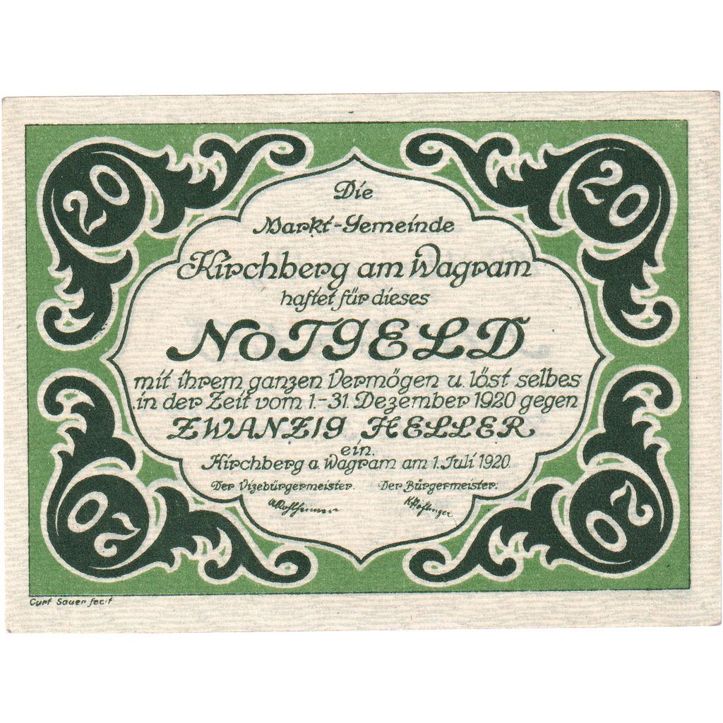 Austria, Kirchberg am Wagram N.Ö. Marktgemeinde, 20 Heller, 1920-12-31, UNC(63)