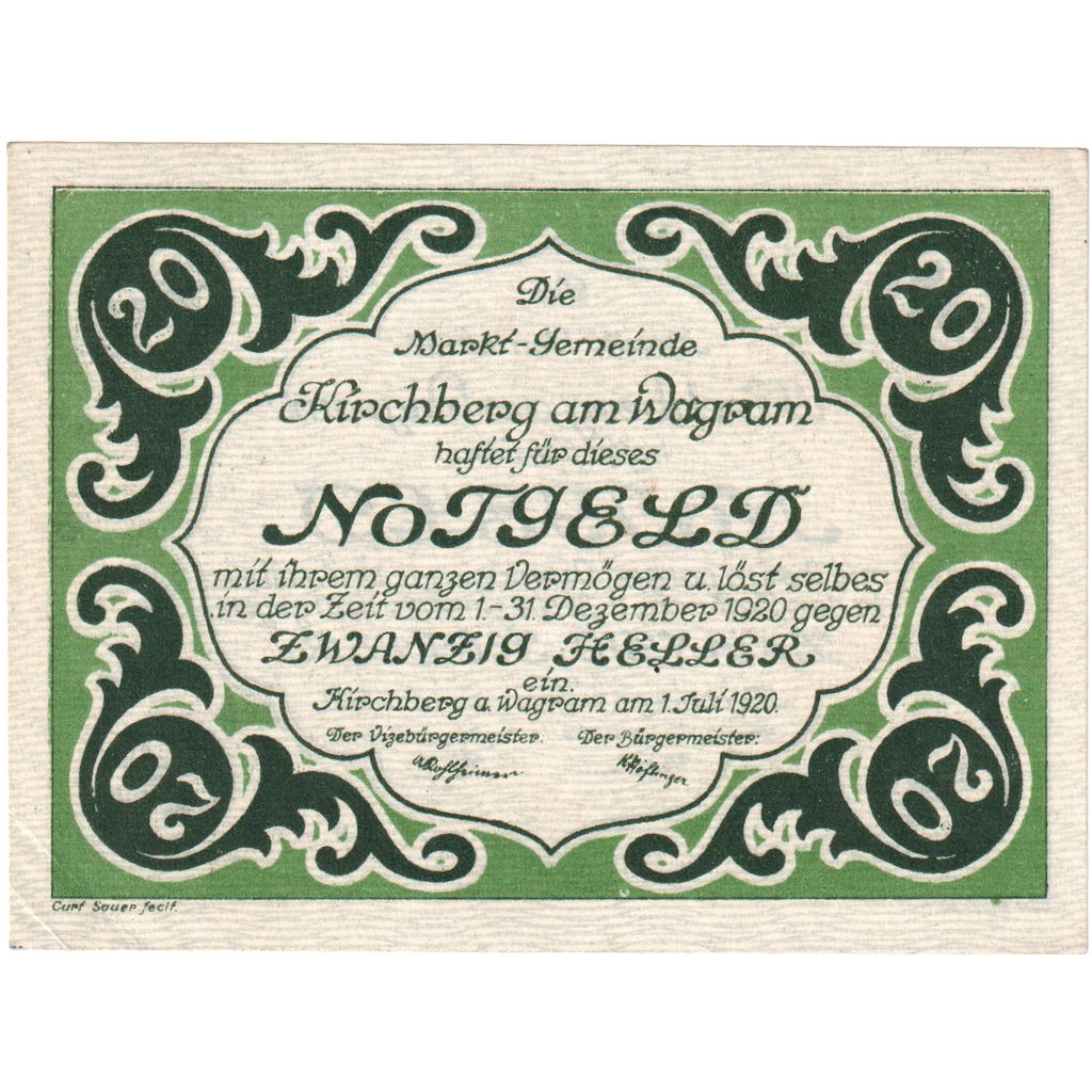 Austria, Kirchberg am Wagram N.Ö. Marktgemeinde, 20 Heller, 1920-12-31, UNC(63)