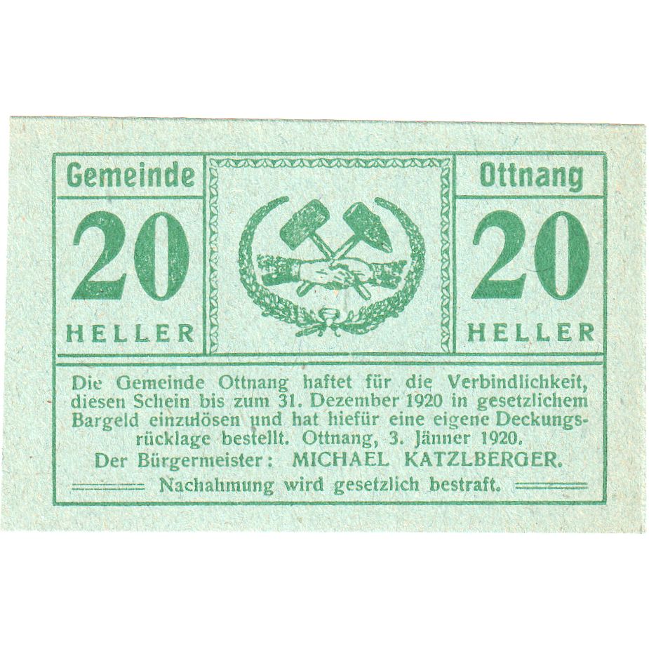 Austria, Ottnang O.Ö. Gemeinde, 20 Heller, 1920-12-31, UNC(63)