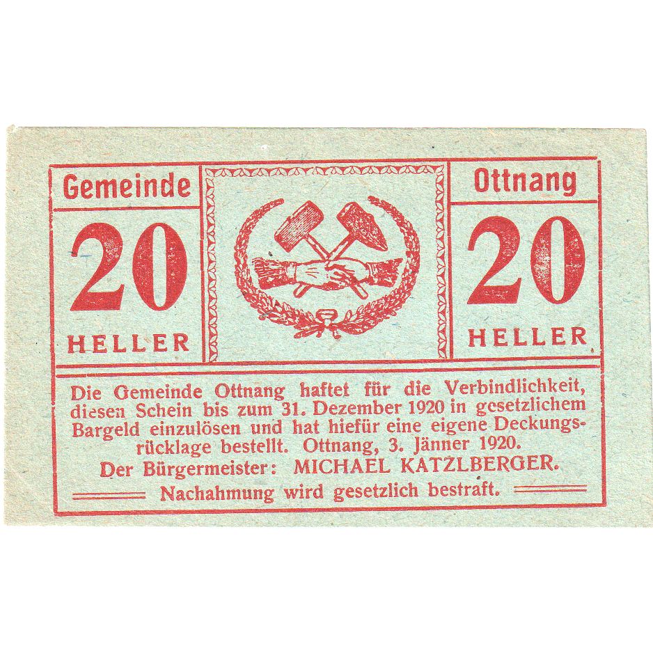 Oostenrijk, Ottnang O.Ö. Gemeinde, 20 Heller, 1920-12-31, SPL
