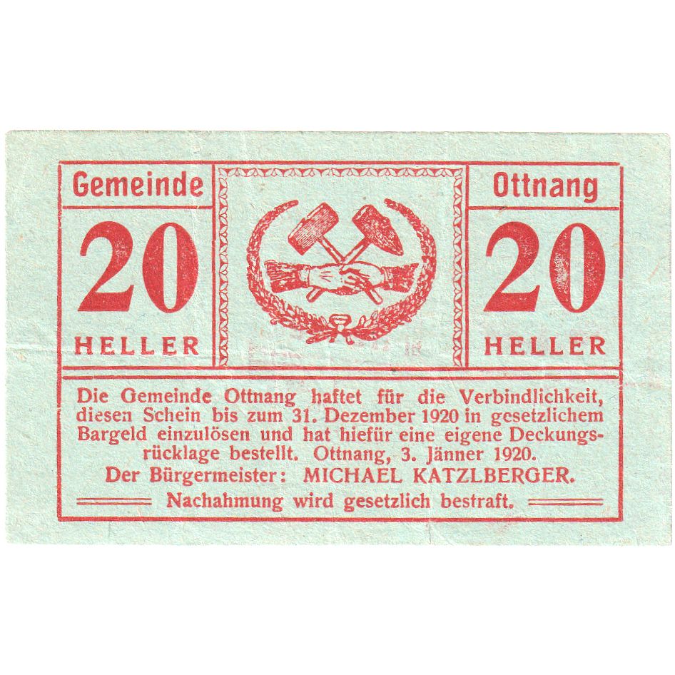 Austria, Ottnang O.Ö. Gemeinde, 20 Heller, 1920-12-31, SC