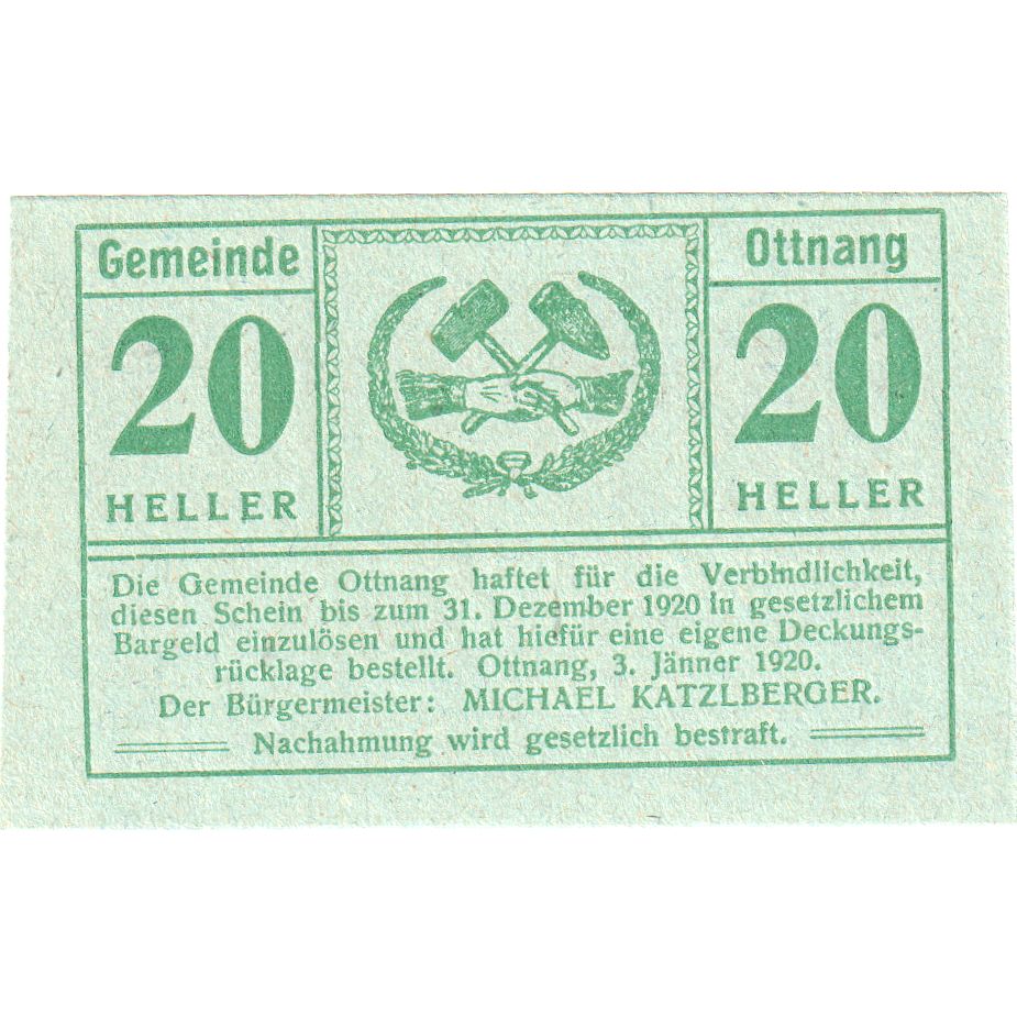 Oostenrijk, Ottnang O.Ö. Gemeinde, 20 Heller, 1920-12-31, SPL