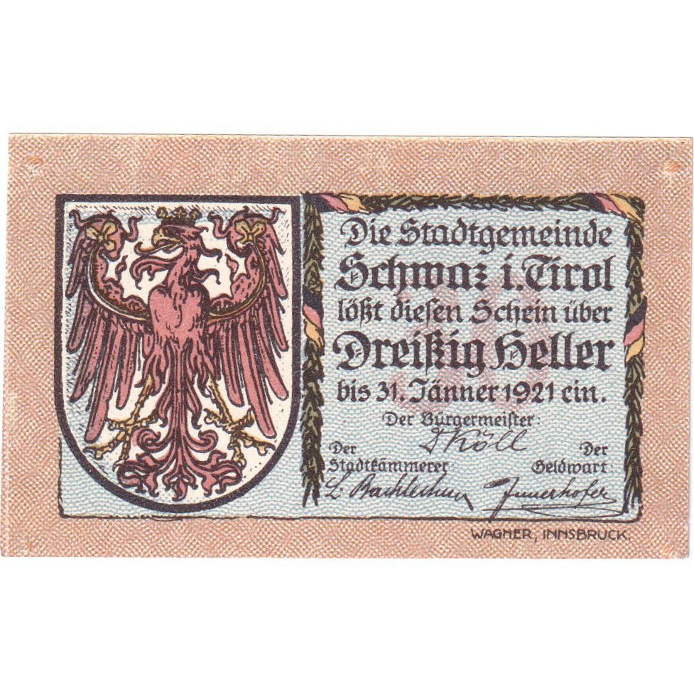 Autriche, Innsbruck Tirol Prv. Notgeld Sammlerbund Innsbruck, 30 Heller