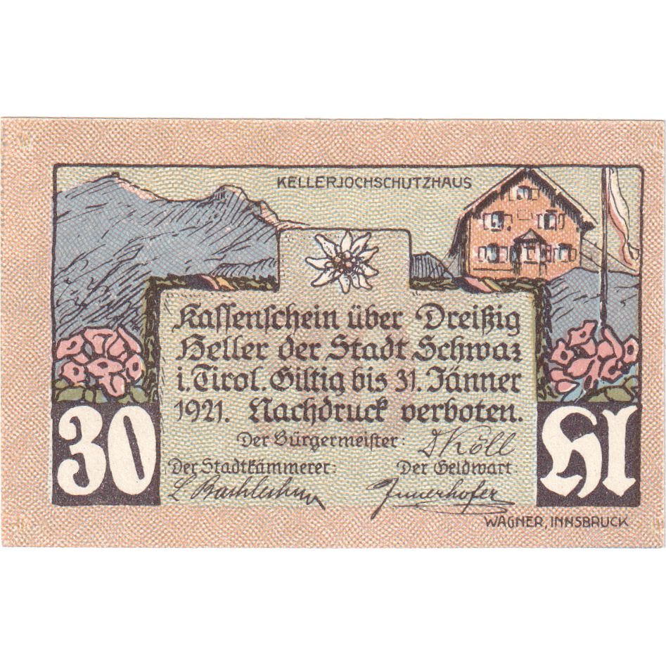 Autriche, Innsbruck Tirol Prv. Notgeld Sammlerbund Innsbruck, 30 Heller