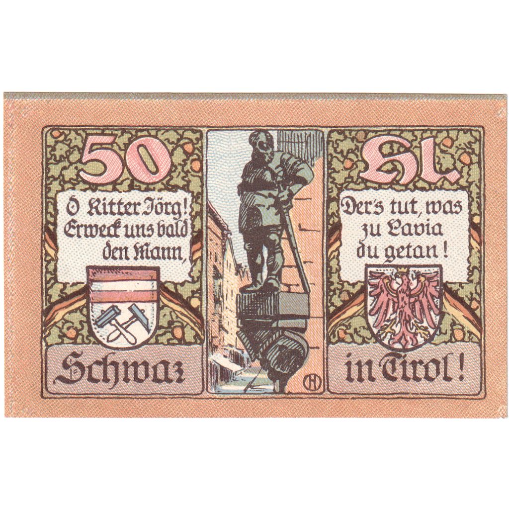 Áustria, Innsbruck Tirol Prv. Notgeld Sammlerbund Innsbruck, 50 Heller