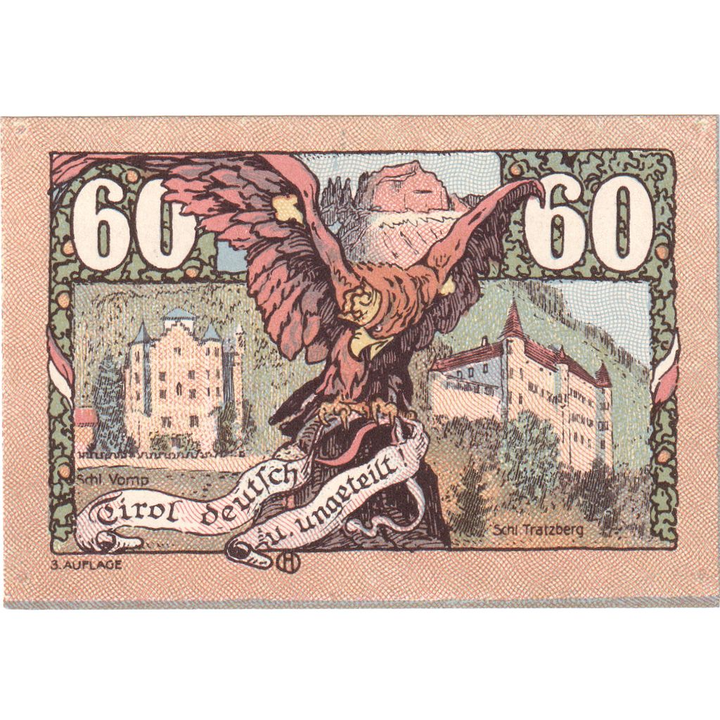 Áustria, Innsbruck Tirol Prv. Notgeld Sammlerbund Innsbruck, 60 Heller