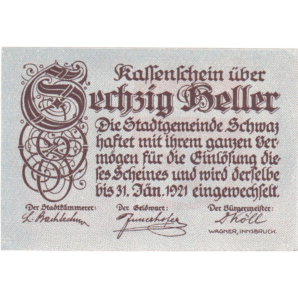 Austria, Innsbruck Tirol Prv. Notgeld Sammlerbund Innsbruck, 60 Heller