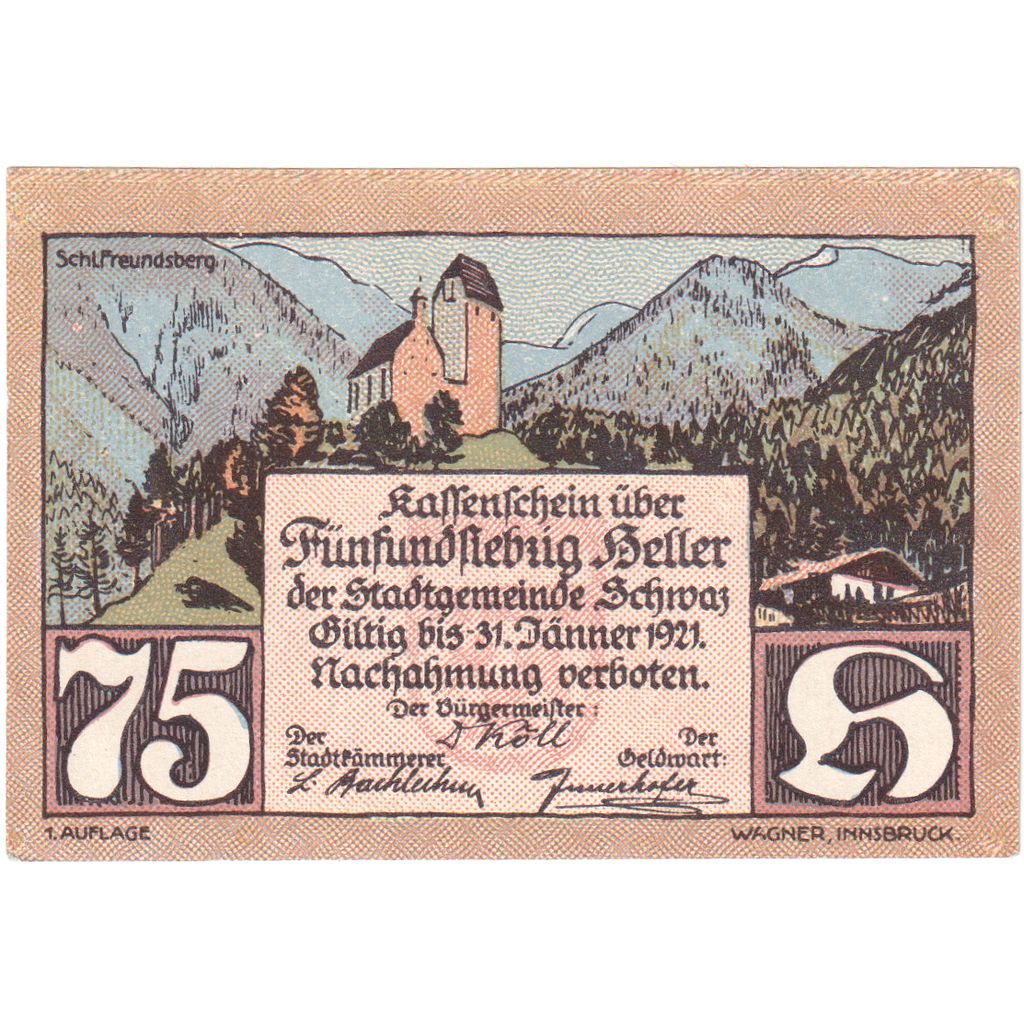 Austria, Innsbruck Tirol Prv. Notgeld Sammlerbund Innsbruck, 75 Heller