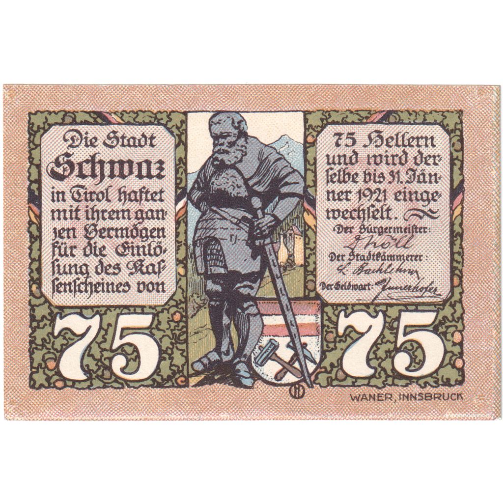 Austria, Innsbruck Tirol Prv. Notgeld Sammlerbund Innsbruck, 75 Heller