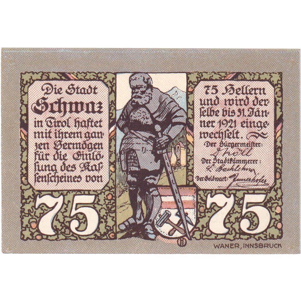Autriche, Innsbruck Tirol Prv. Notgeld Sammlerbund Innsbruck, 75 Heller