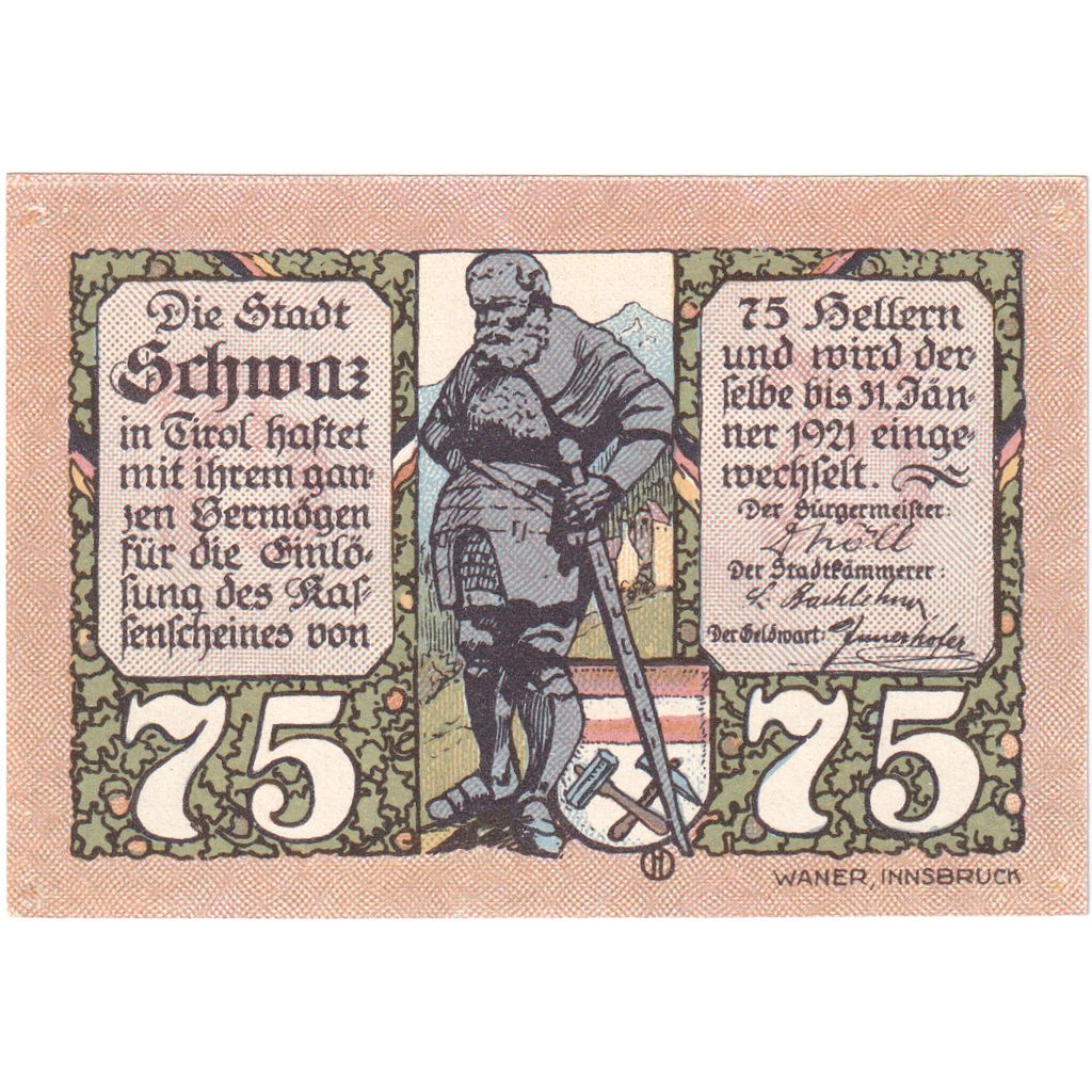 Autriche, Innsbruck Tirol Prv. Notgeld Sammlerbund Innsbruck, 75 Heller
