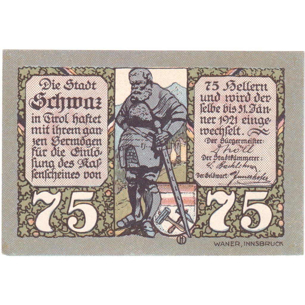 Autriche, Innsbruck Tirol Prv. Notgeld Sammlerbund Innsbruck, 75 Heller
