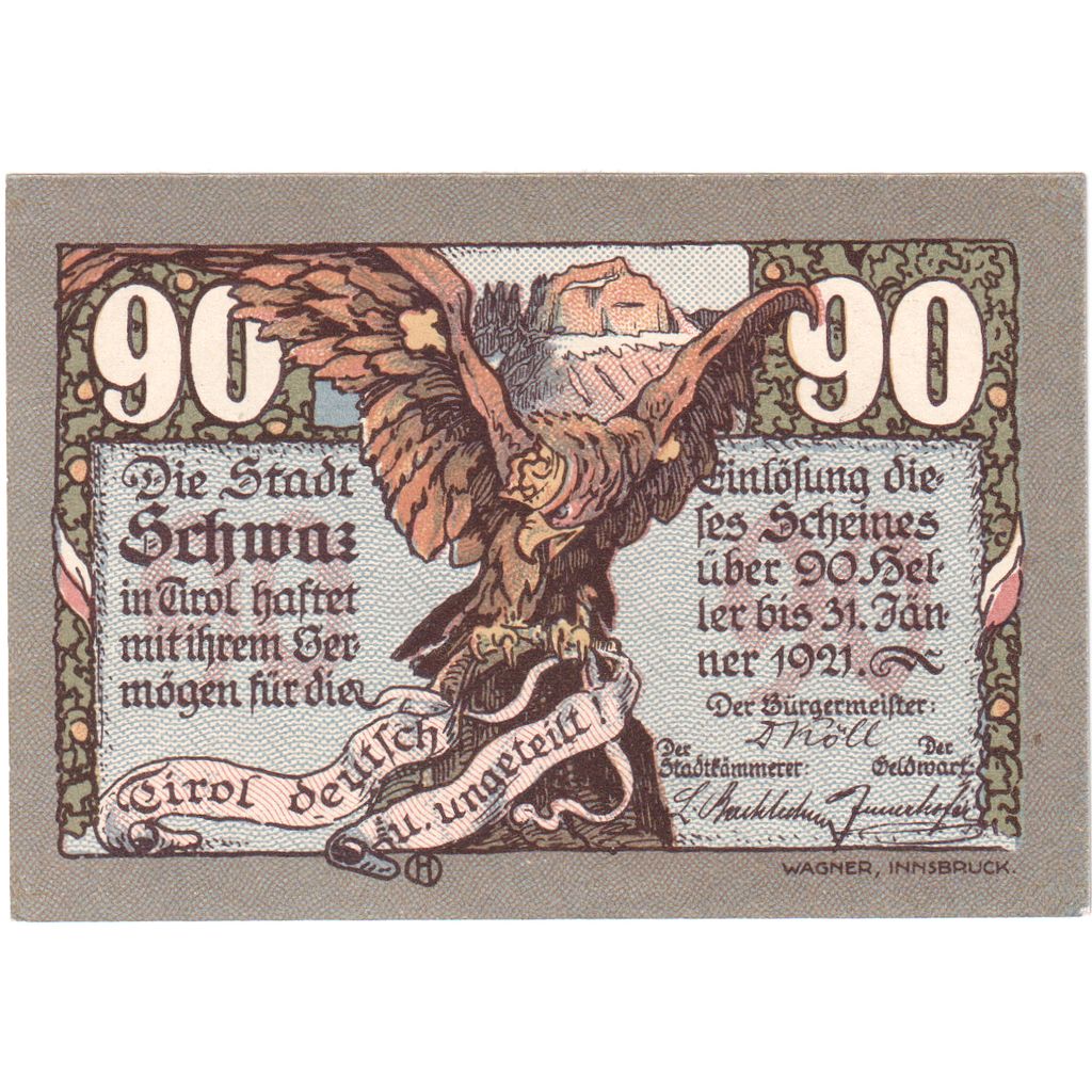 Autriche, Innsbruck Tirol Prv. Notgeld Sammlerbund Innsbruck, 90 Heller