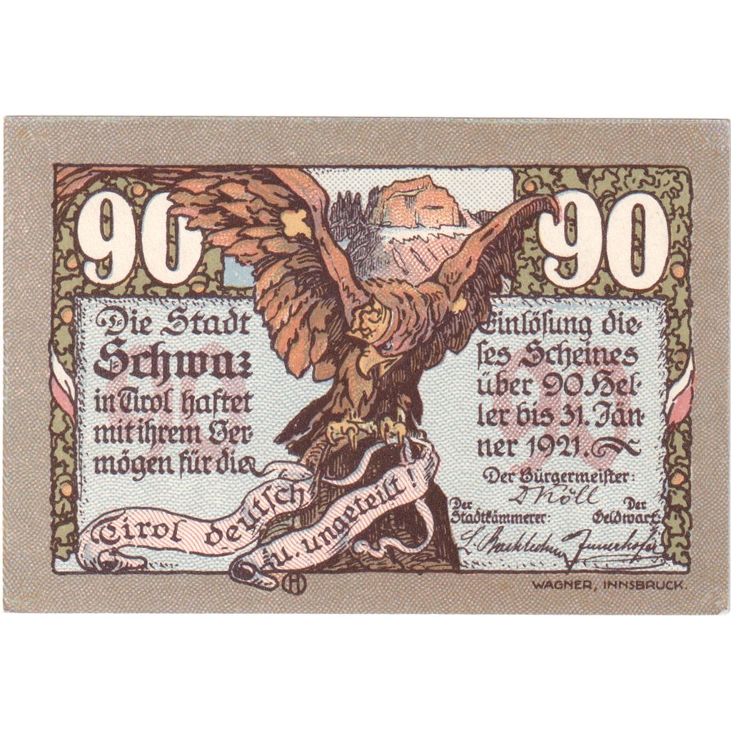 Autriche, Innsbruck Tirol Prv. Notgeld Sammlerbund Innsbruck, 90 Heller