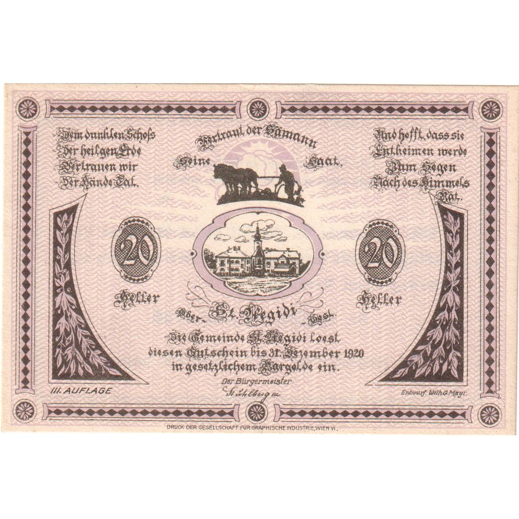 Österreich, St Aegidi, 20 Heller, 1920-12-31, UNZ-