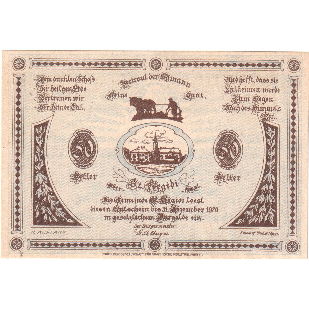 Österreich, St Aegidi, 50 Heller, 1920-12-31, UNZ-