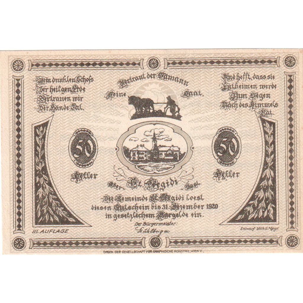 Österreich, St Aegidi, 50 Heller, 1920-12-31, UNZ-
