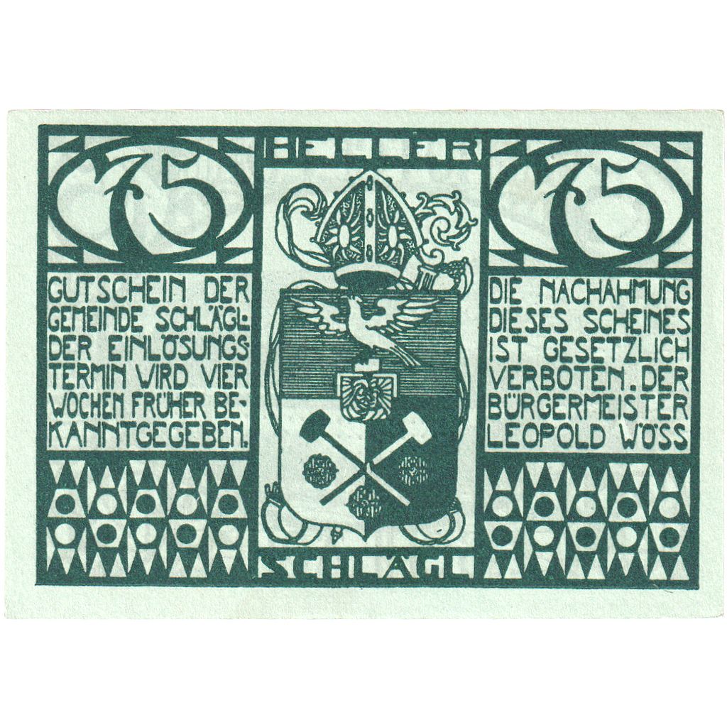 Austria, Schlägl, 75 Heller, UNC(63)
