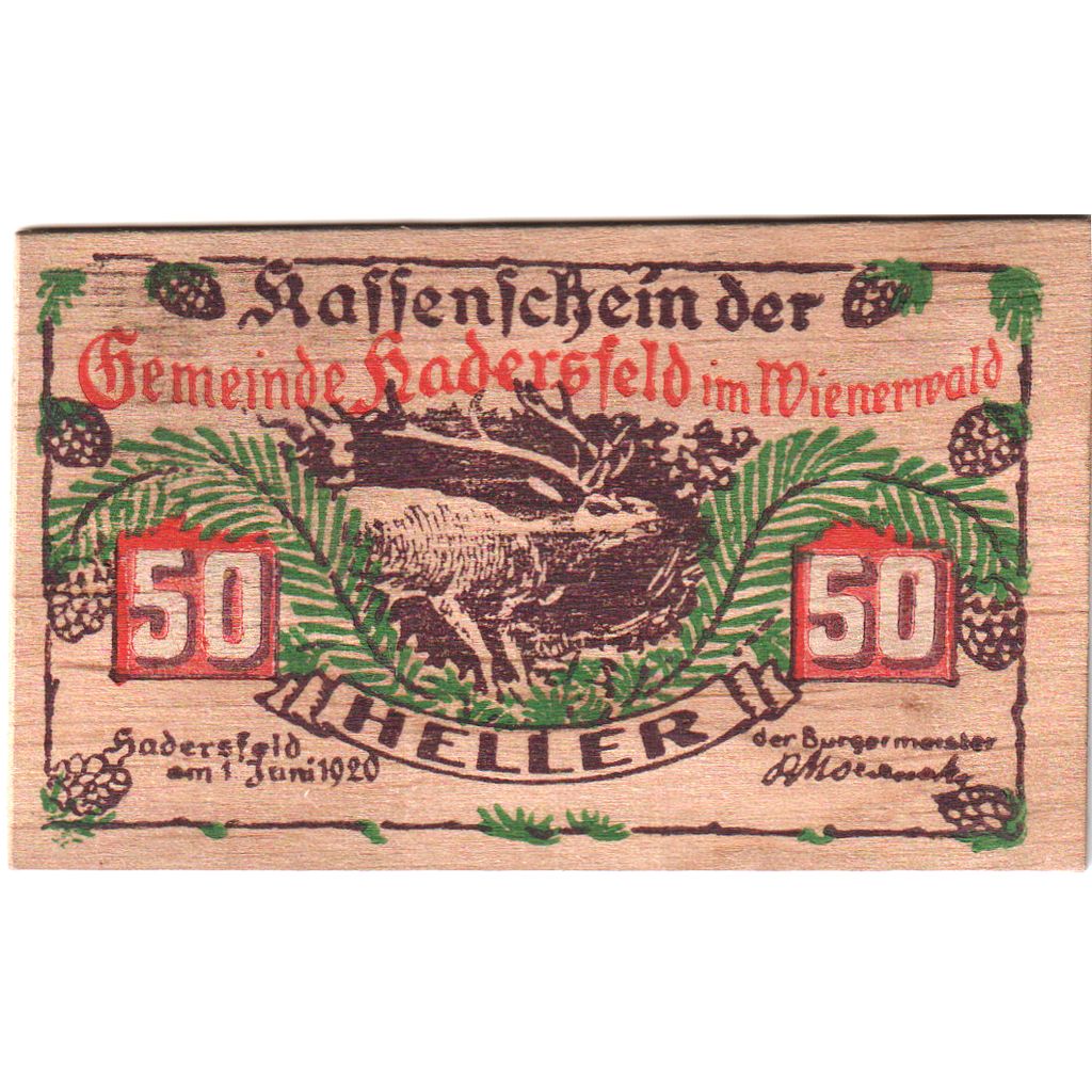 Austria, Hadersfeld im Wienerwald, 50 Heller, 1920-06-01, UNC(63)